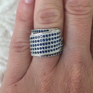 Sapphire Blue CZ Wrapped Silver Statement Ring